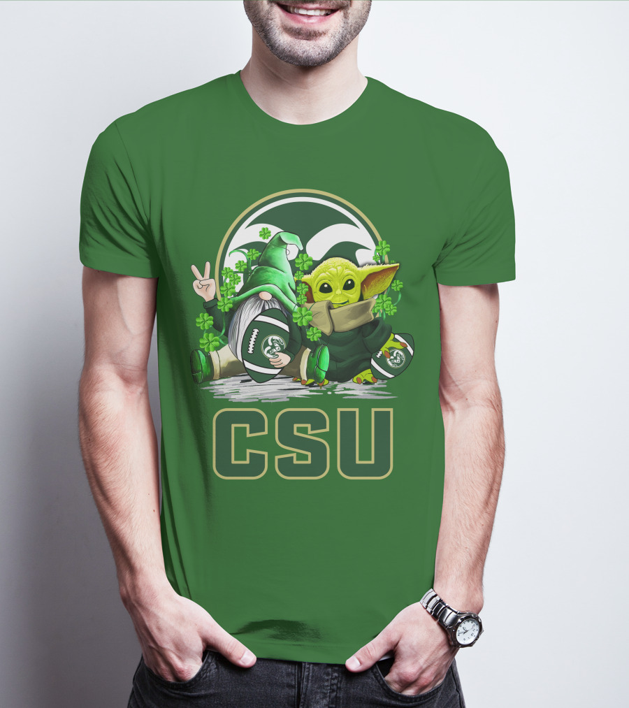 CSU Gnome And Baby Alien With Shamrocks For Colorado State Rams Football Patrick’s Day T-Shirt