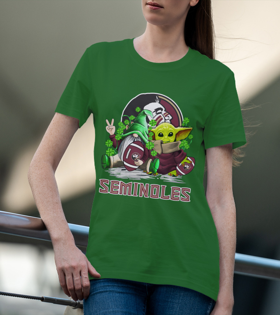 Florida State Seminoles Football Happy Patrick's Day Cute Green Baby Yoda Gnome T-Shirt
