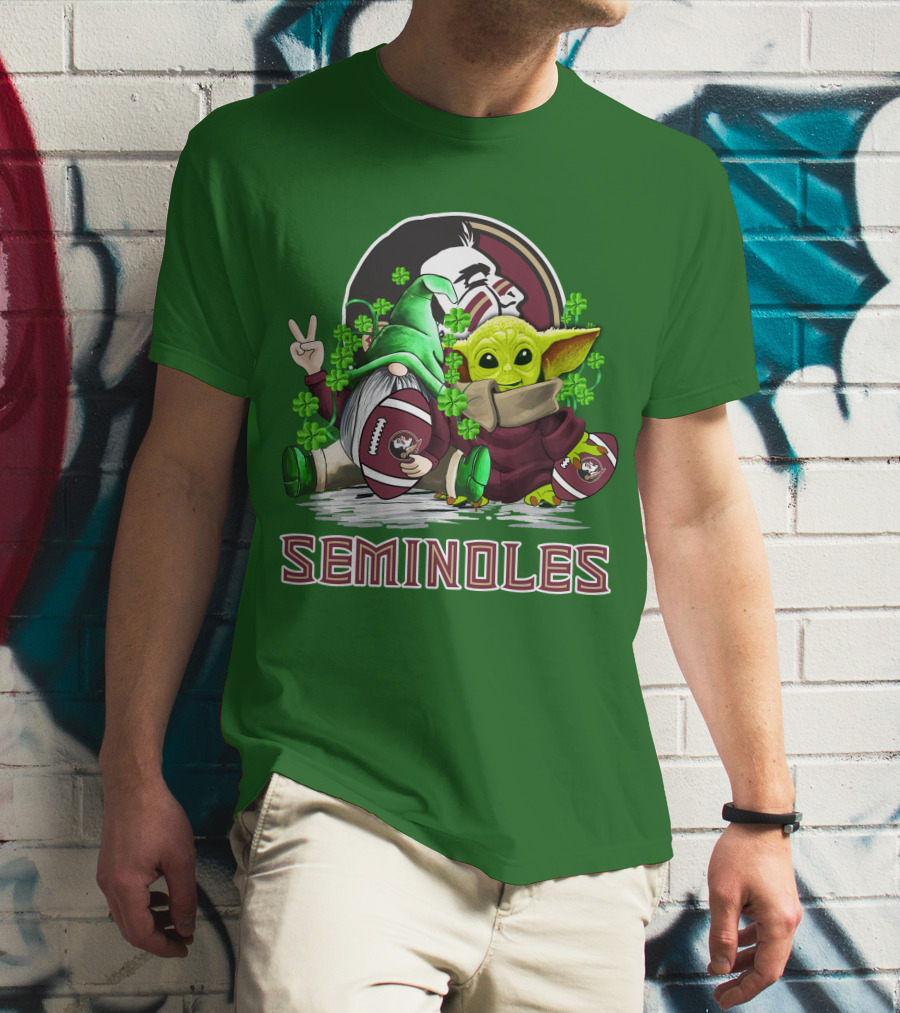 Florida State Seminoles Football Happy Patrick's Day Cute Green Baby Yoda Gnome T-Shirt