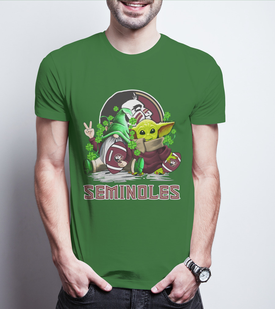 Florida State Seminoles Football Happy Patrick's Day Cute Green Baby Yoda Gnome T-Shirt