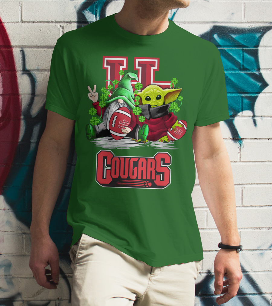 Houston Cougars St. Patrick's Day Football With Gnome And Green Character T-Shirt