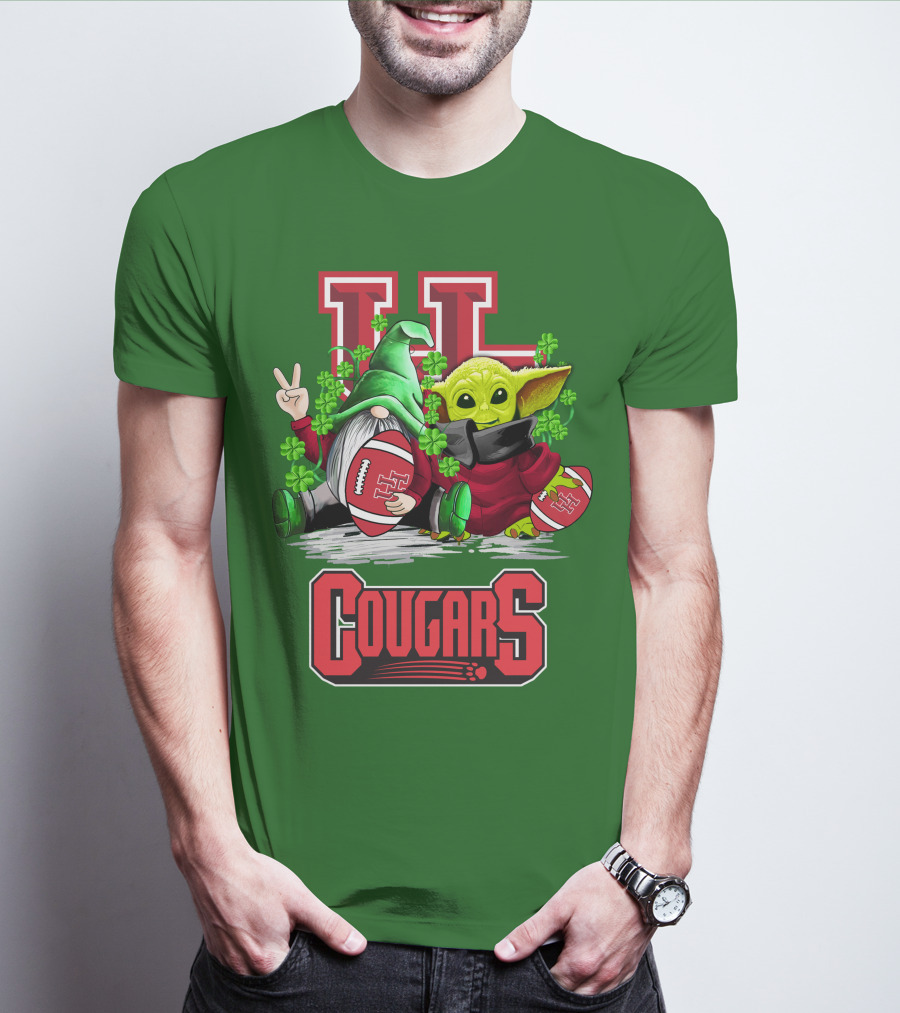 Houston Cougars St. Patrick's Day Football With Gnome And Green Character T-Shirt