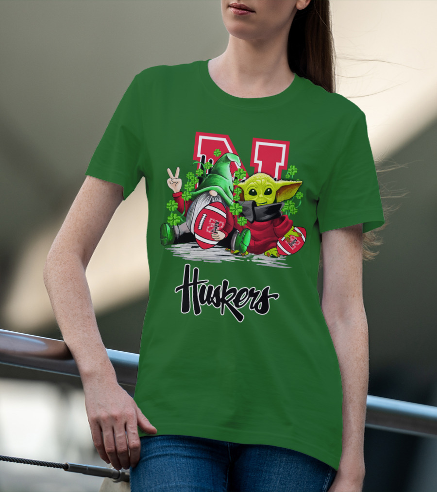 Huskers Nebraska Cornhuskers Football Saint Patrick's Day Green Character Football Image T-Shirt