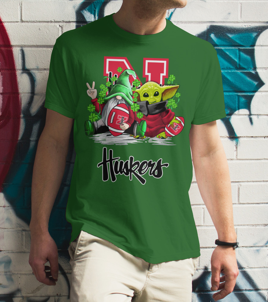 Huskers Nebraska Cornhuskers Football Saint Patrick's Day Green Character Football Image T-Shirt