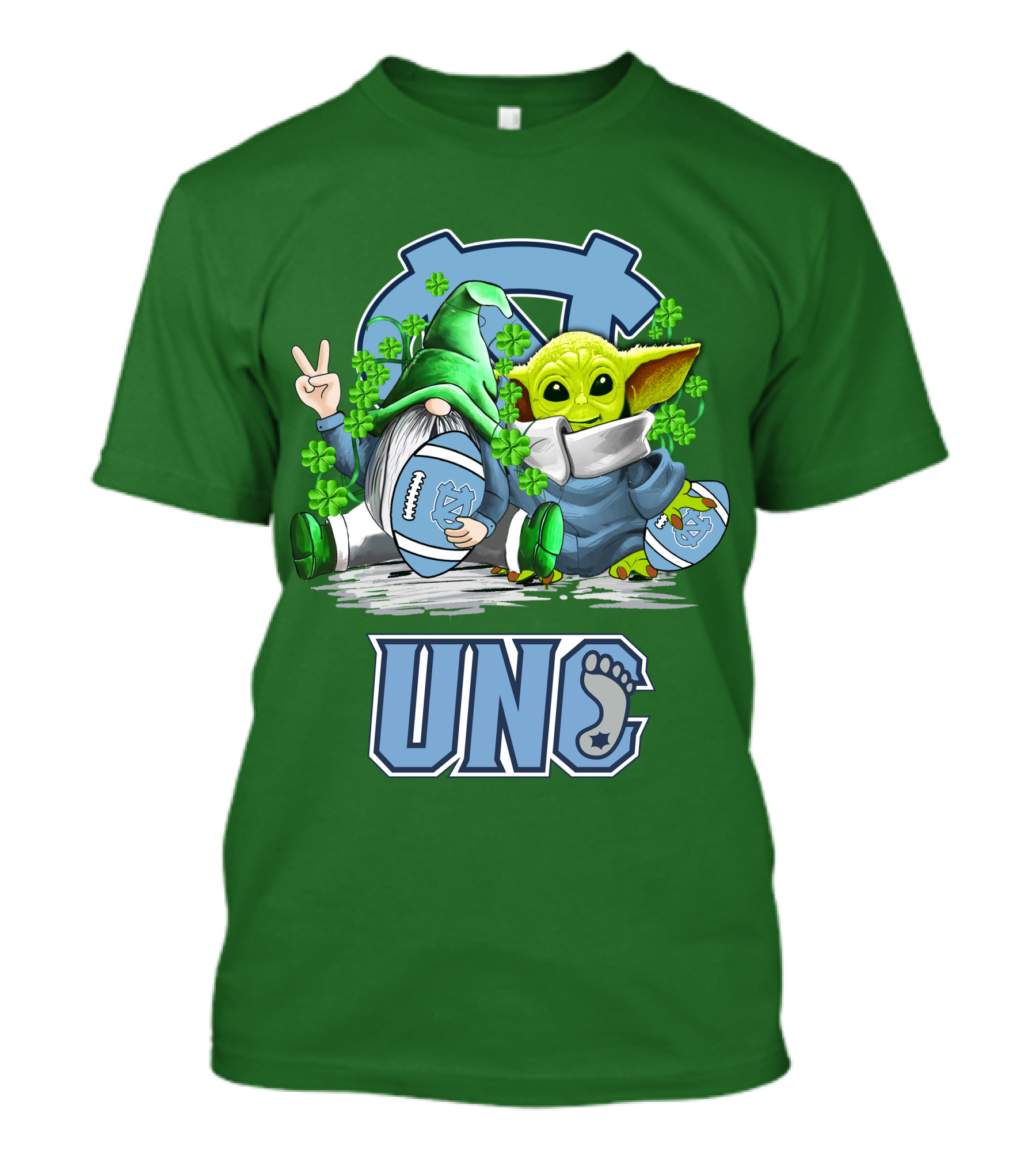 UNC Tar Heels St. Patrick's Day Football Yoda Gnome Clover T-Shirt