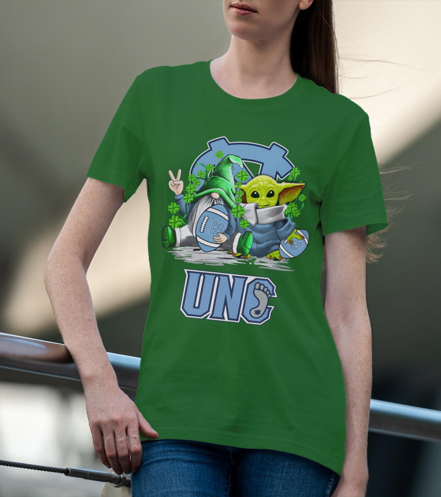 UNC Tar Heels St. Patrick's Day Football Yoda Gnome Clover T-Shirt