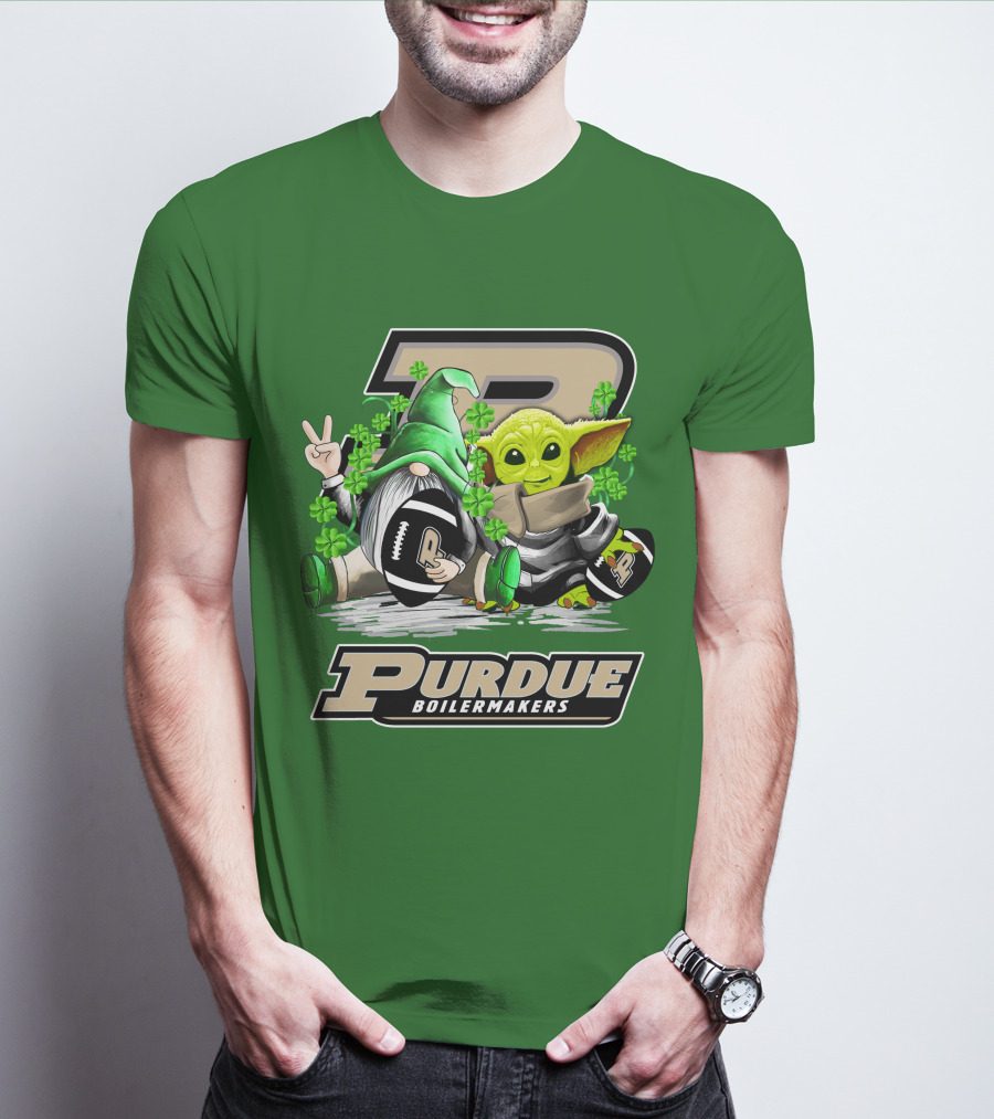 Purdue Boilermakers St. Patrick's Day Football With Gnome And Baby Alien T-Shirt
