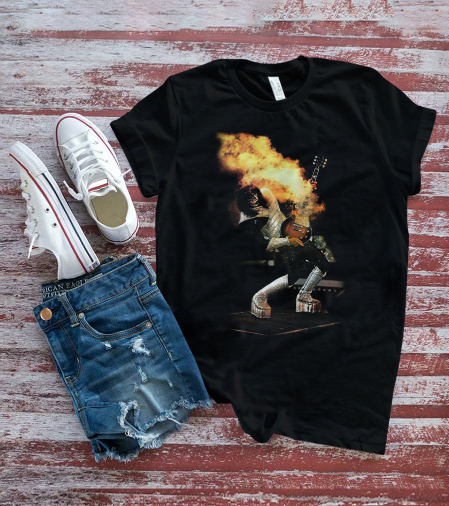 AF Live2 Spaceman Rock Guitar Flames T-Shirt