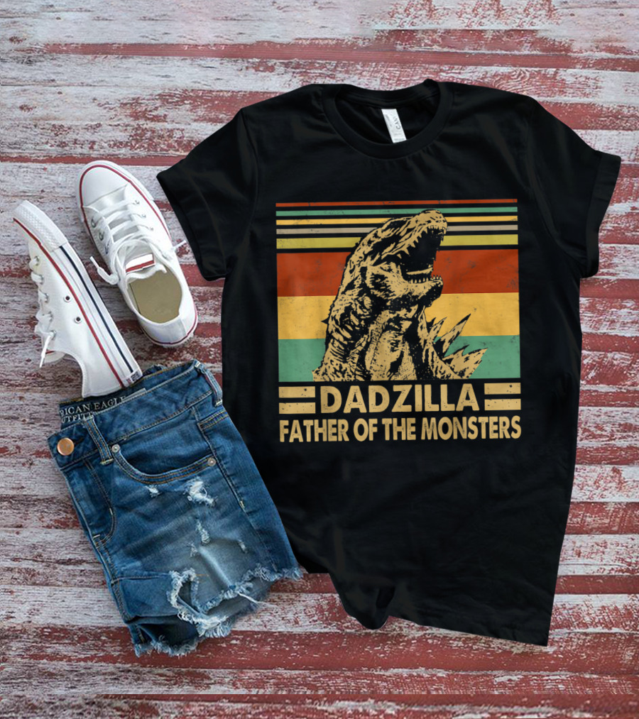 Dadzilla Father Of The Monsters Retro Stripes T-Shirt