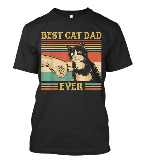 Best Cat Dad Ever Vintage Fist Bump Retro Stripes T-Shirt