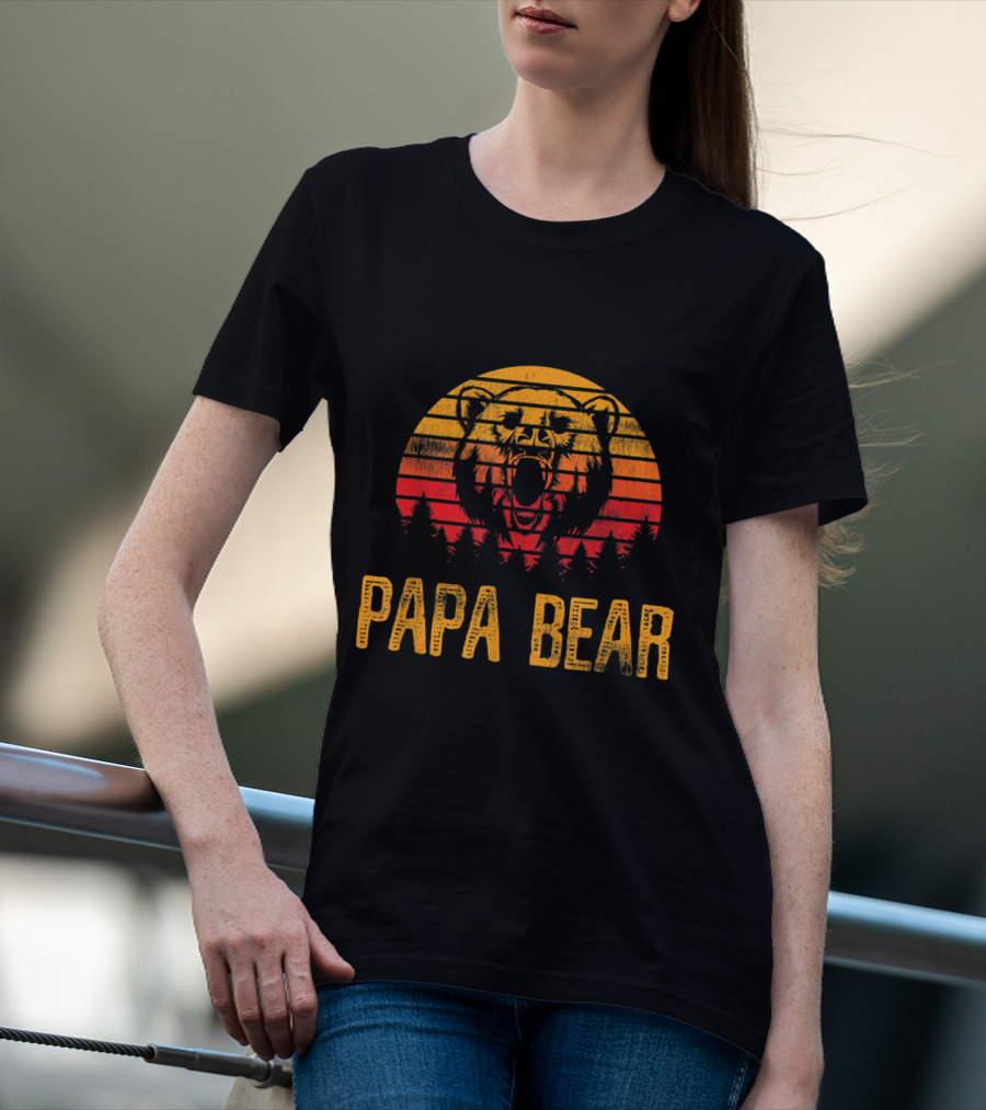 Papa Bear Roaring Sunset Forest T-Shirt