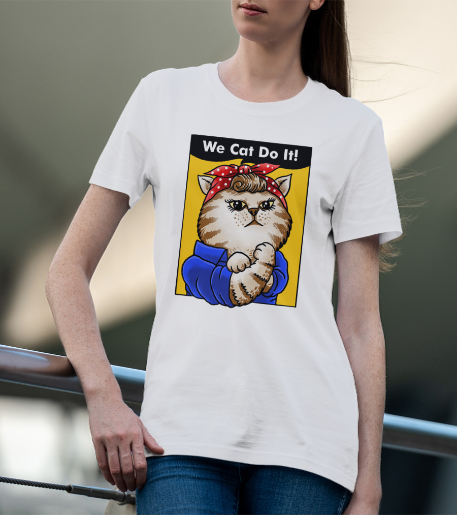 We Cat Do It Humorous Cat With Red Polka Dot Bandana And Blue T-Shirt