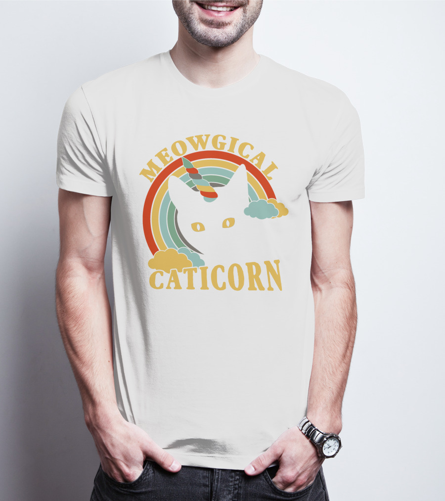 Meowgical Caticorn Rainbow Unicorn Cat T-Shirt
