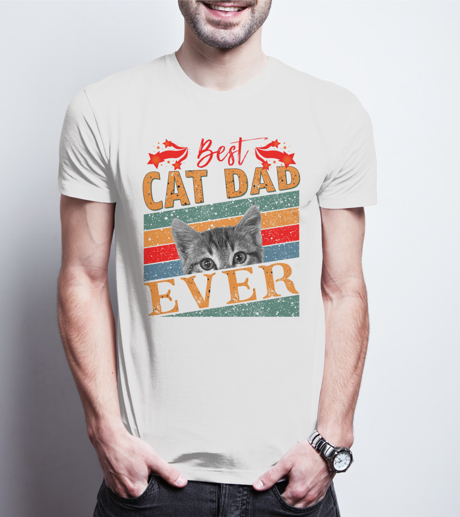 Best Cat Dad Ever Retro Stripes And Stars Kitten T-Shirt