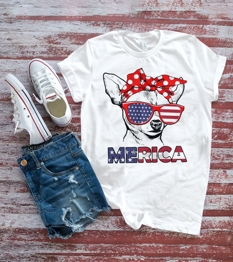 Chihuahua Merica USA Patriotic Glasses And Bandana T-Shirt