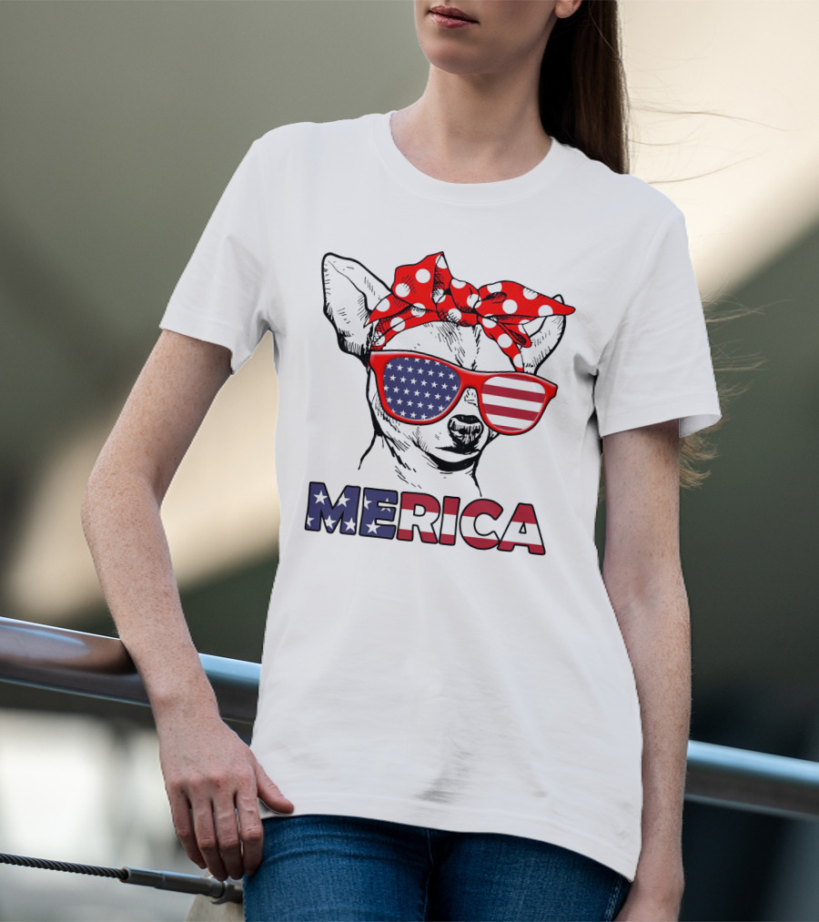 Chihuahua Merica USA Patriotic Glasses And Bandana T-Shirt