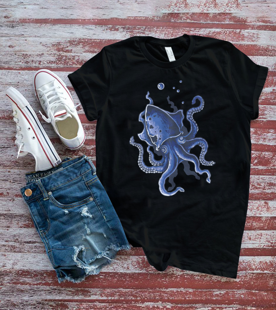 Octopus Ocean Blue Tentacles Deep Sea Mystery T-Shirt