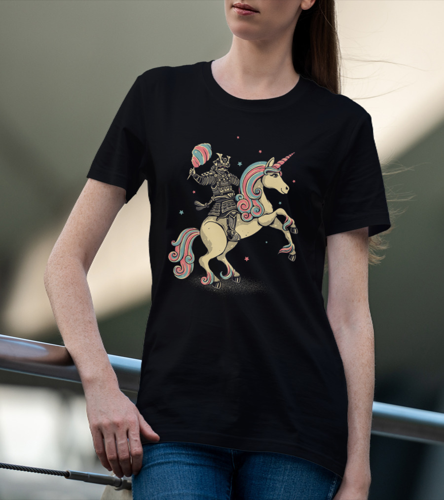 Cotton Candy Samurai Riding Unicorn T-Shirt