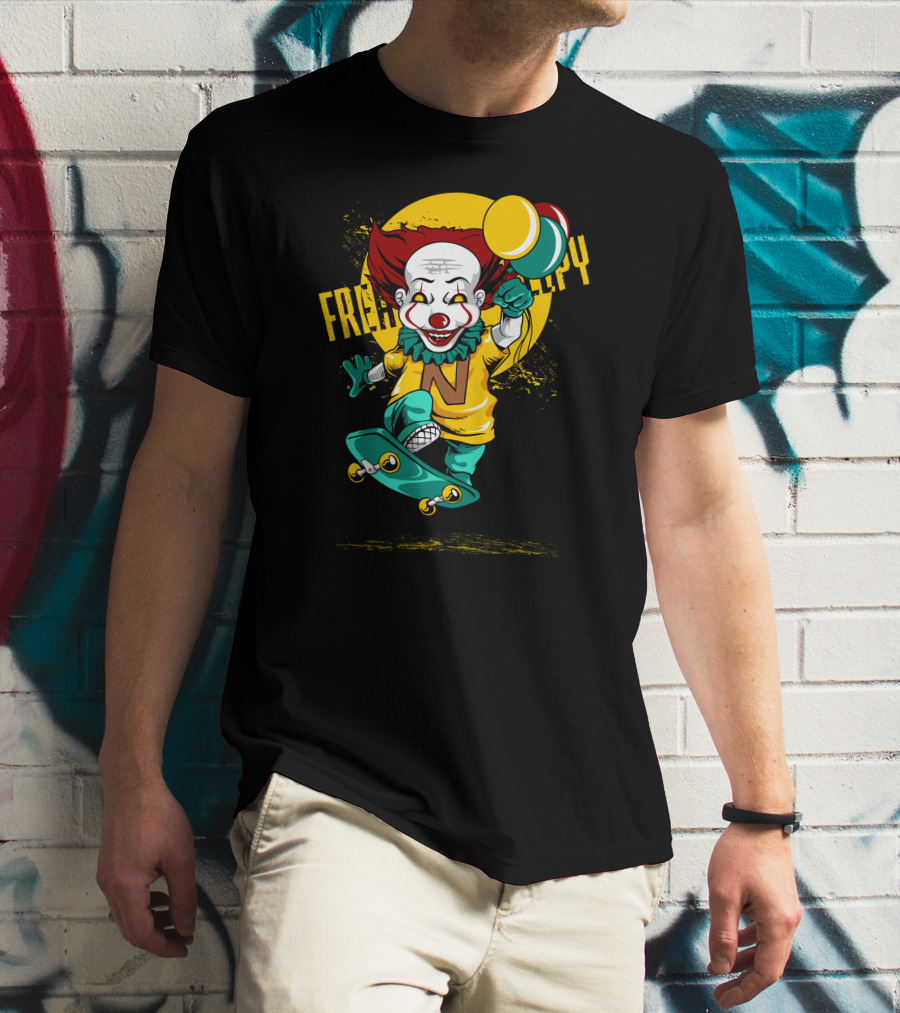 Freaky Clown Skateboarding With Mallet And Letter N T-Shirt