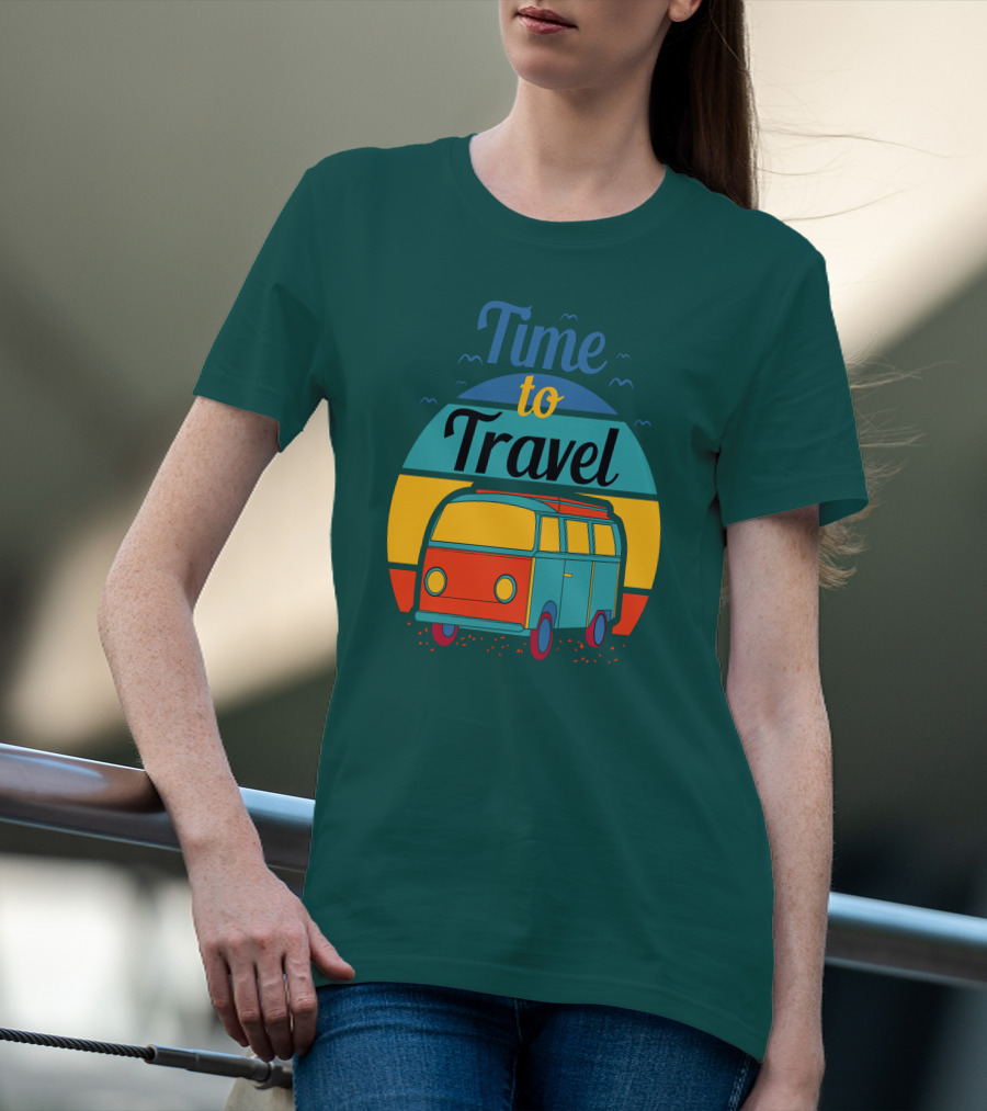 Time To Travel Van Adventure Retro Sunset T-Shirt