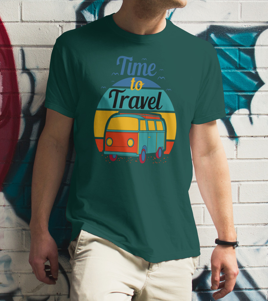 Time To Travel Van Adventure Retro Sunset T-Shirt