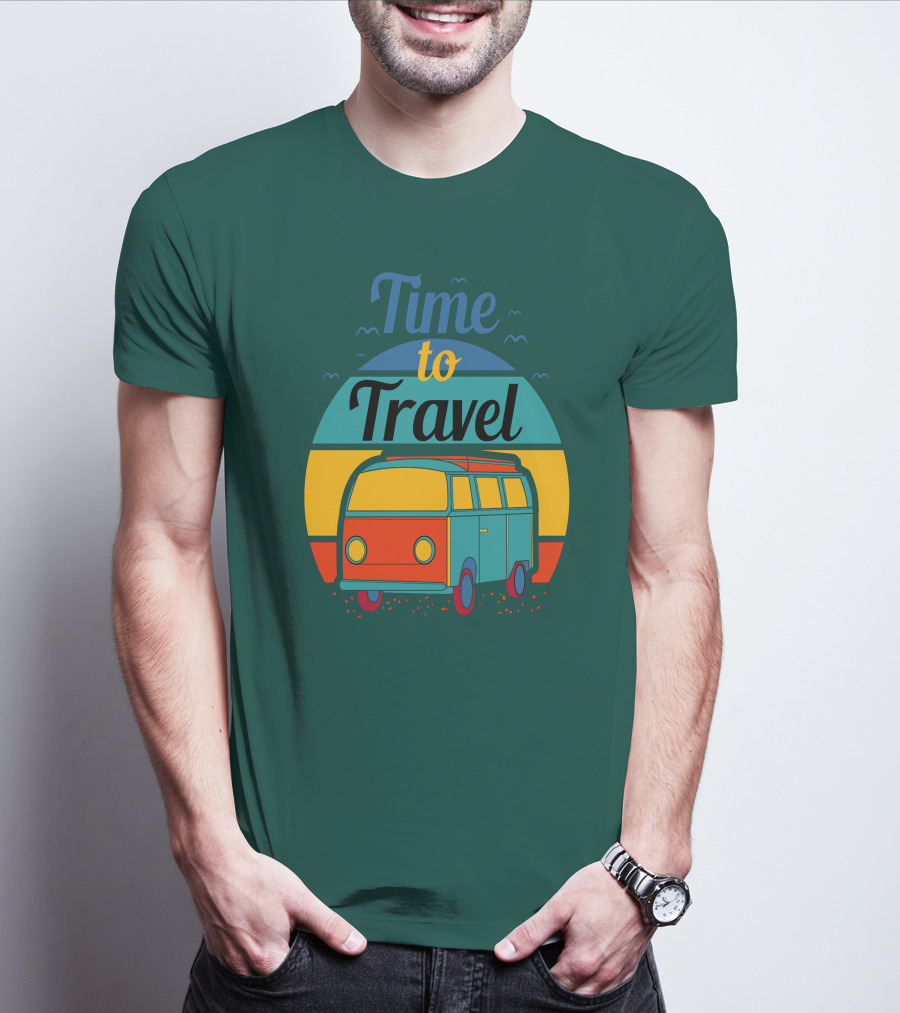 Time To Travel Van Adventure Retro Sunset T-Shirt