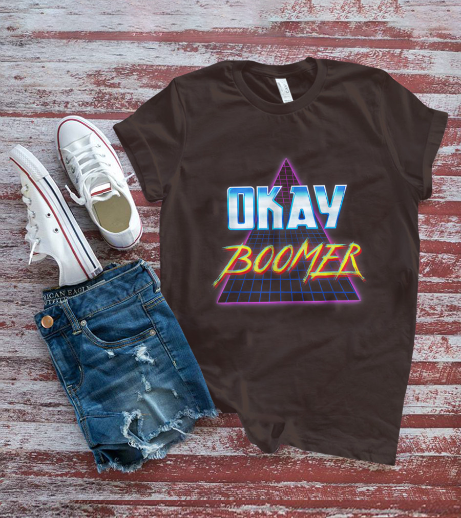 Okay Boomer Retro 80s Neon Grid Triangle T-Shirt