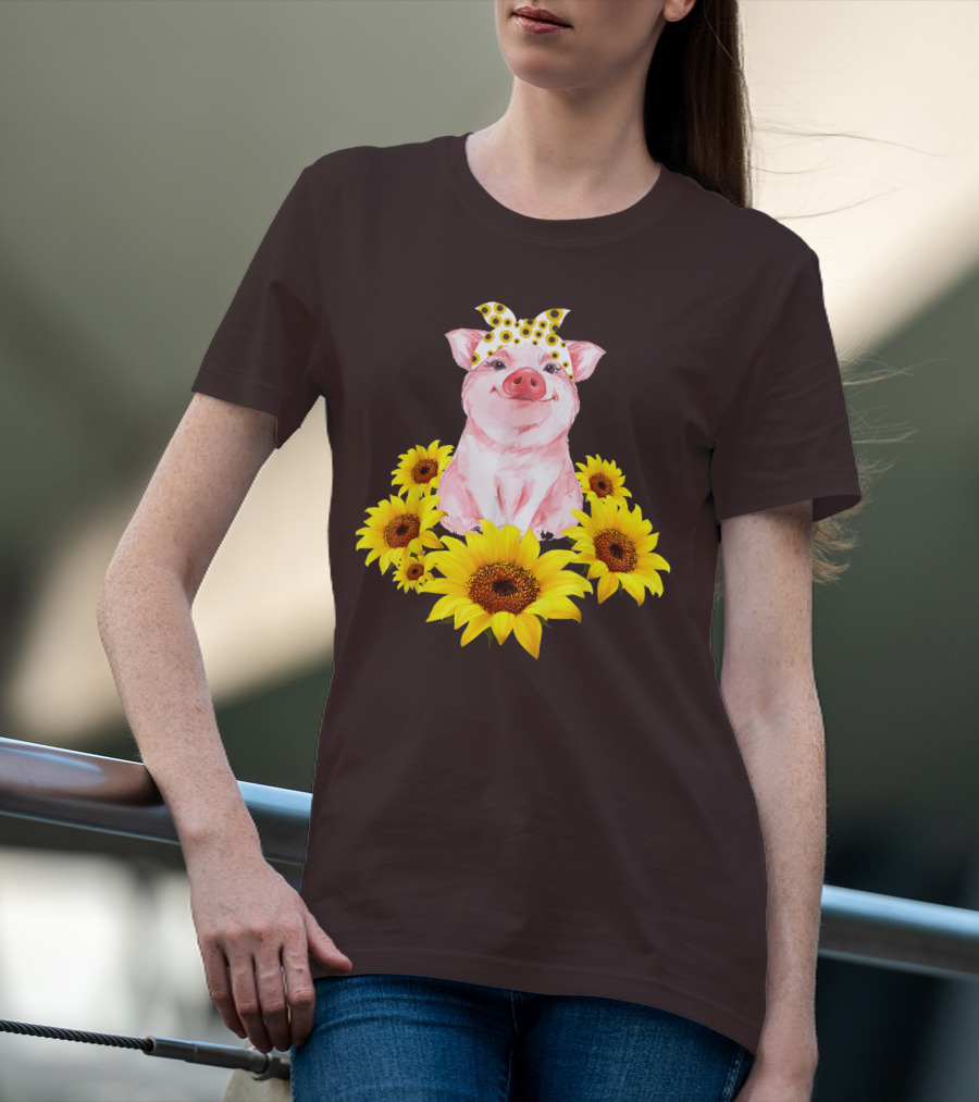 Lovely Piggy Surrounded By Sunflowers T-Shirt