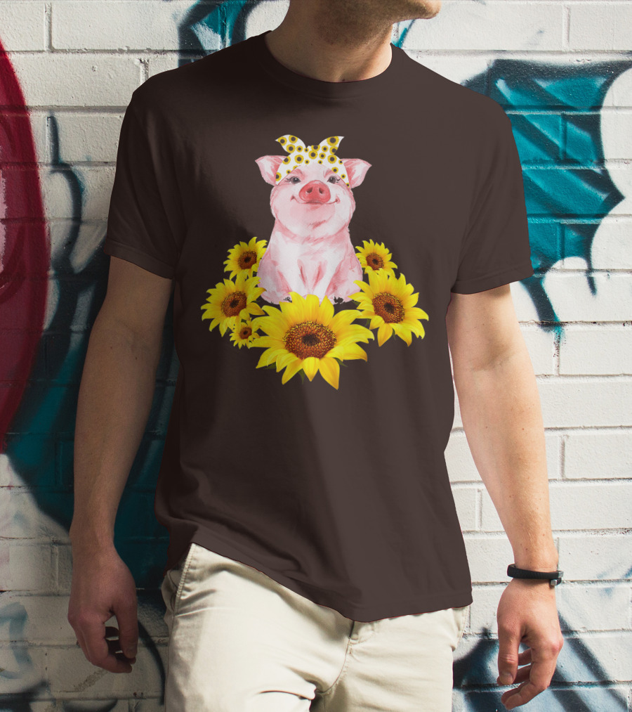 Lovely Piggy Surrounded By Sunflowers T-Shirt