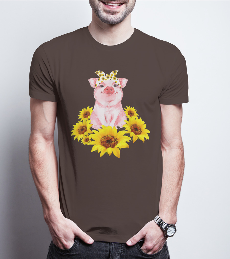 Lovely Piggy Surrounded By Sunflowers T-Shirt