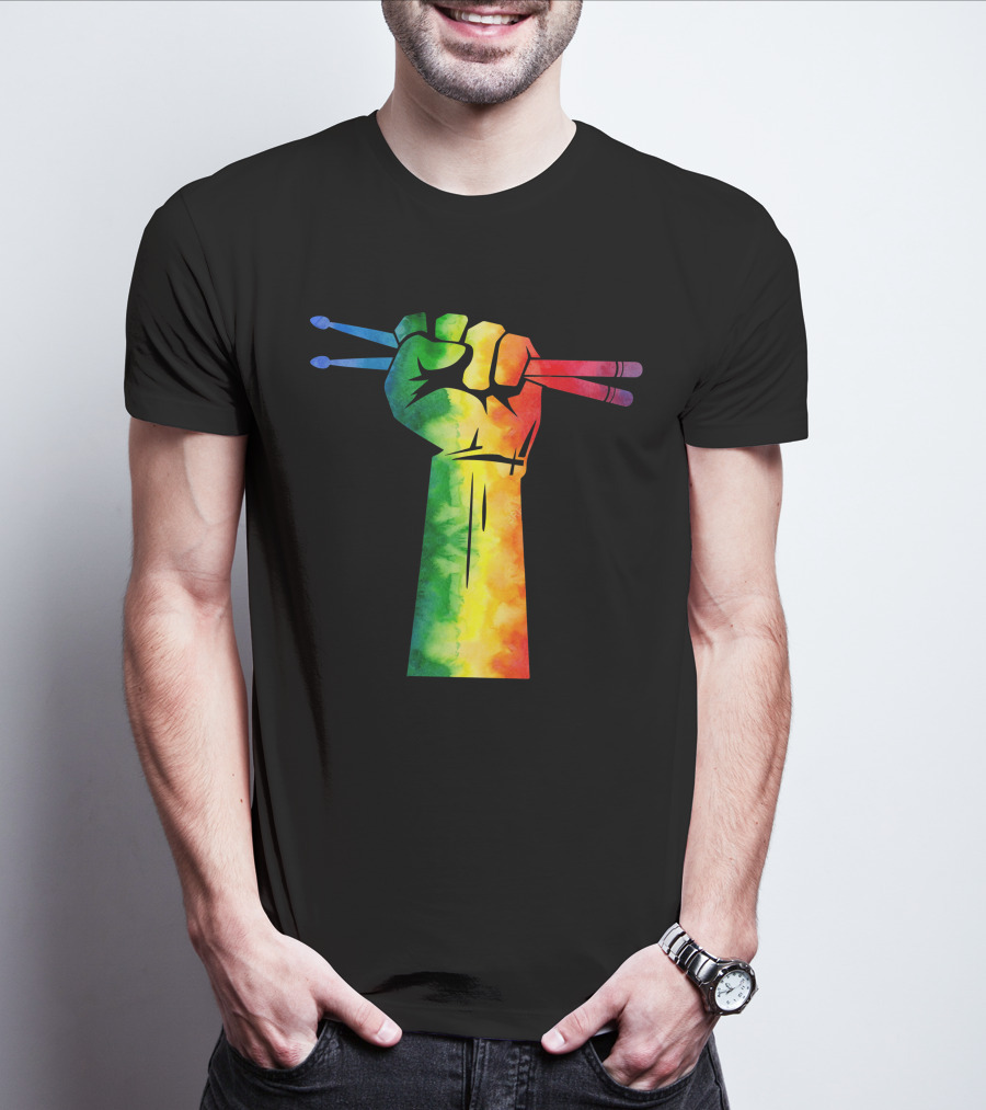 Drumstick Drummer Rainbow Fist T-Shirt