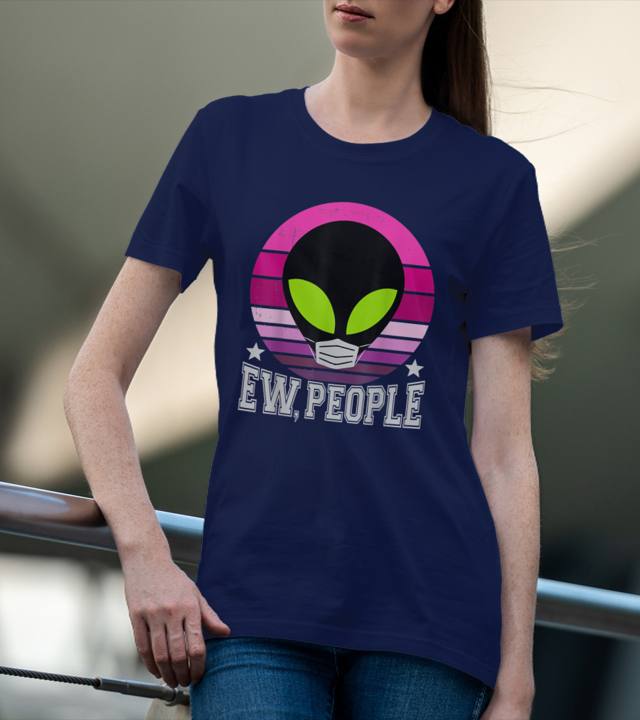 Ew People Alien Mask Retro Magenta Sunset T-Shirt