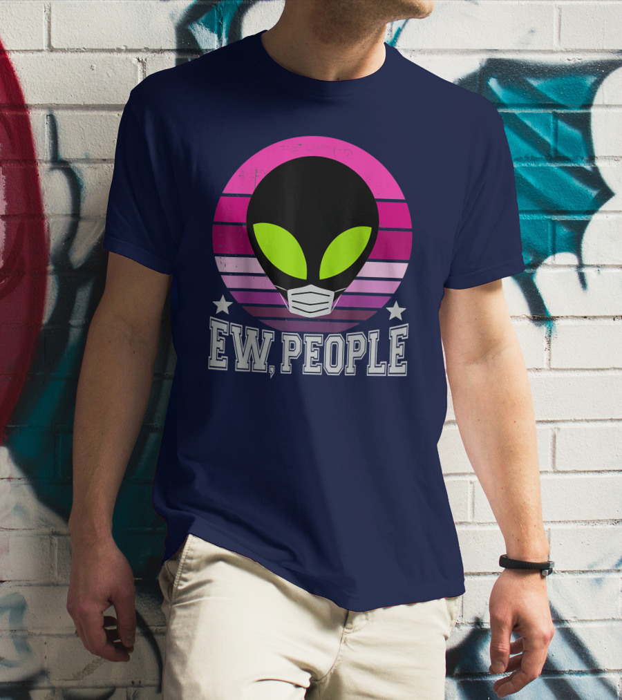 Ew People Alien Mask Retro Magenta Sunset T-Shirt