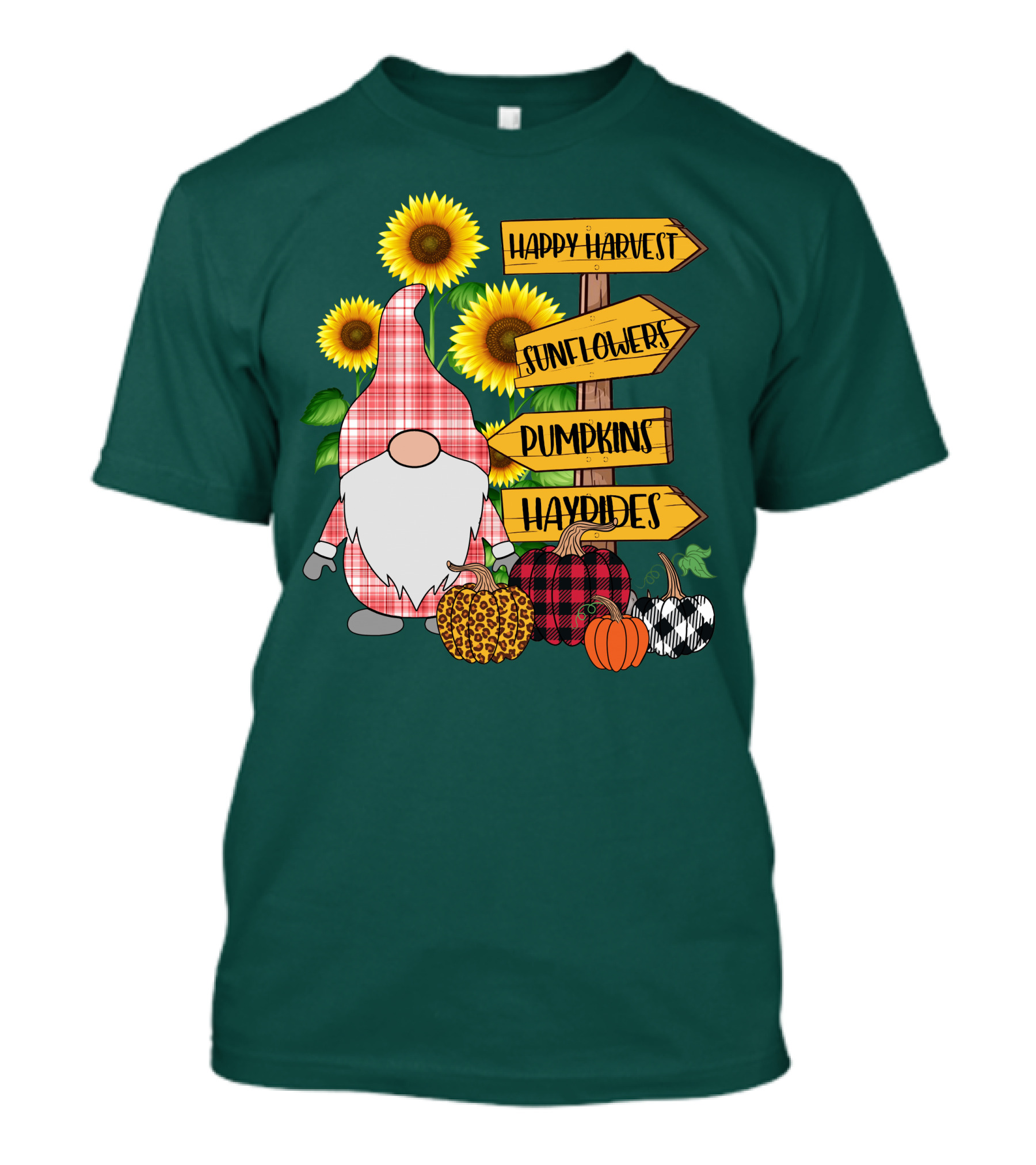 Happy Harvest Sunflowers Pumpkins Hayrides Gnome T-Shirt