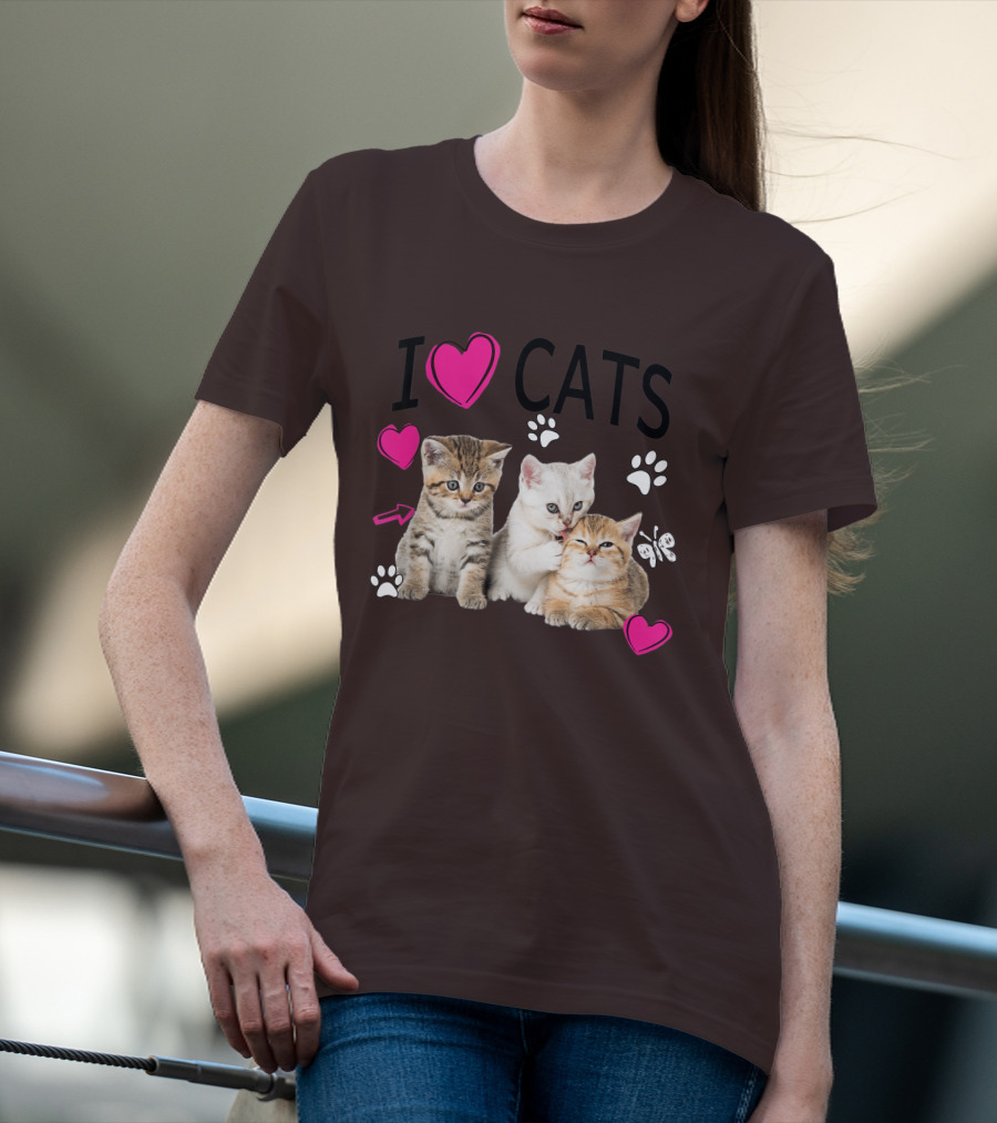 I Heart Cats With Kittens And Pink Hearts T-Shirt