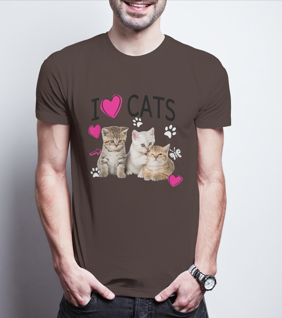 I Heart Cats With Kittens And Pink Hearts T-Shirt