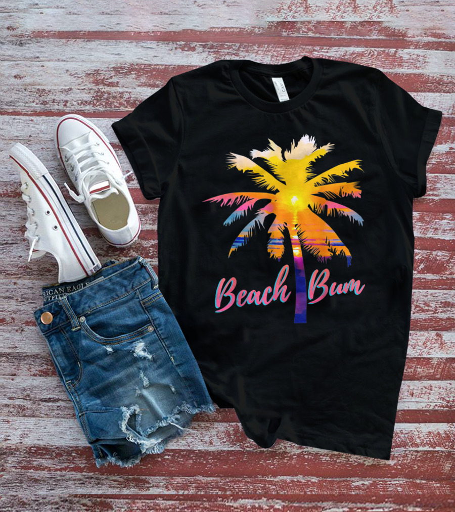 Beach Bum Tropical Sunrise Palm Tree Sunset Reflection T-Shirt