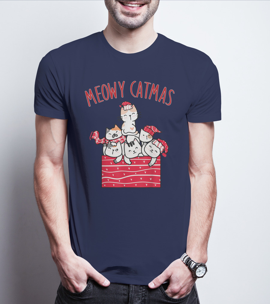 Meowy Catmas Cute Kawaii Anime Christmas Cats T-Shirt