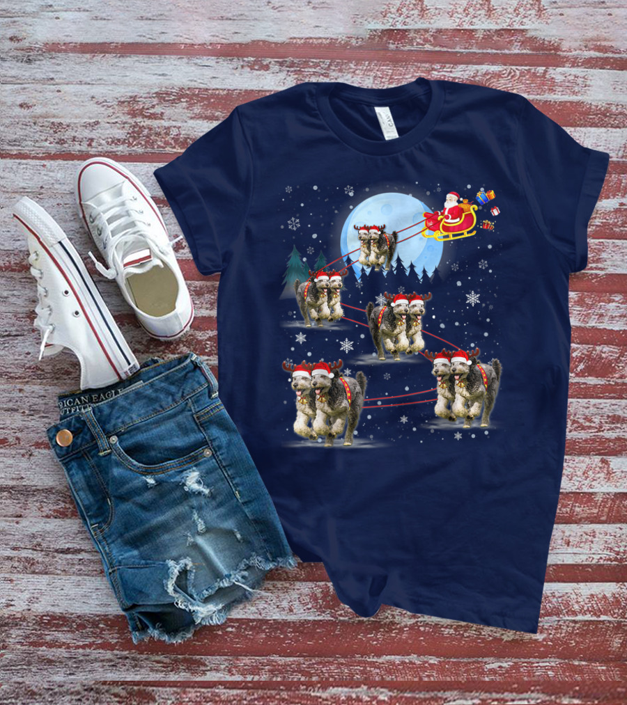 Funny Reindeer Santa With Dogs Pulling Sleigh By Moonlight T-Shirt