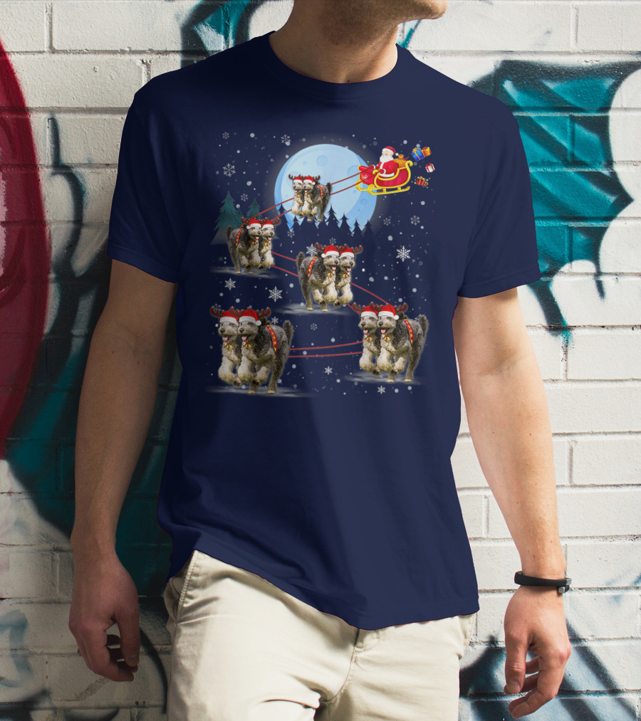 Funny Reindeer Santa With Dogs Pulling Sleigh By Moonlight T-Shirt