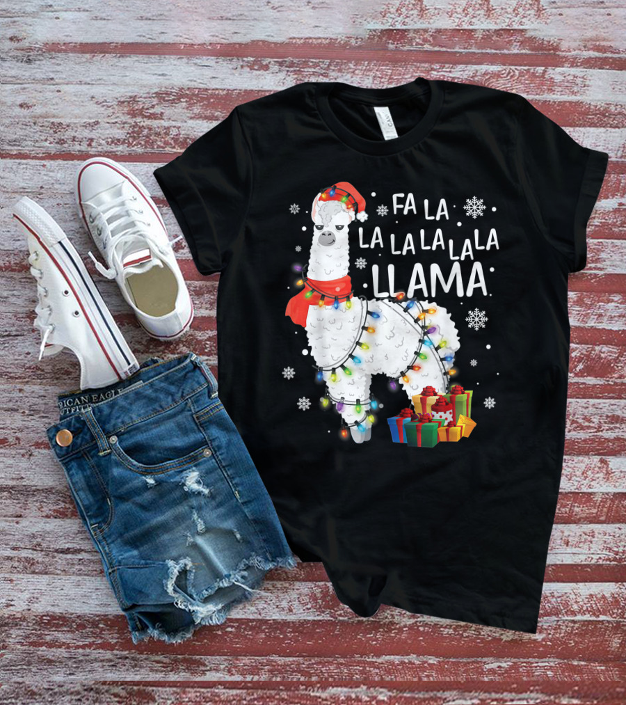 Fa La La Llama Christmas Lights And Gifts T-Shirt