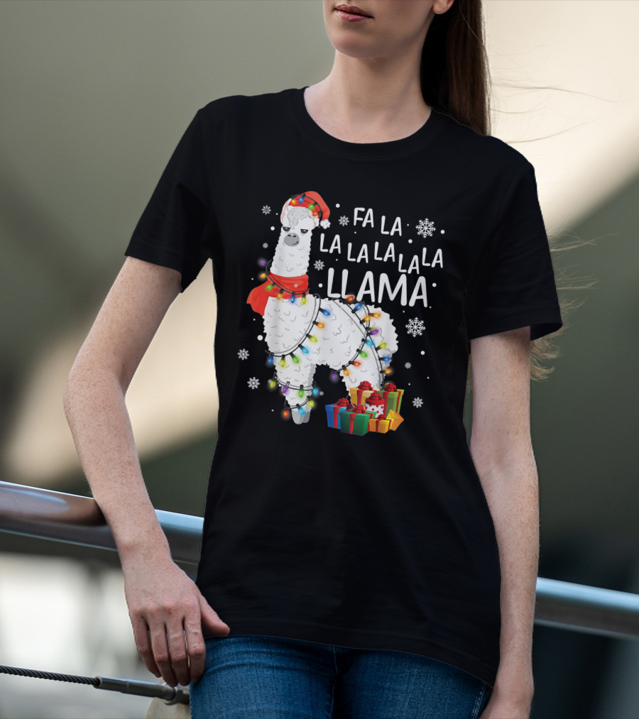 Fa La La Llama Christmas Lights And Gifts T-Shirt