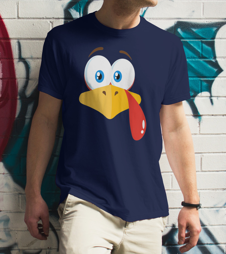 Turkey Face Pilgrim Funny Cartoon Eyes And Beak With Tongue T-Shirt