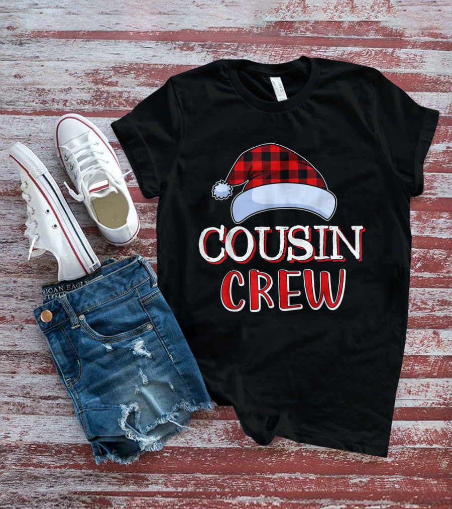 Cousin Crew Plaid Santa Hat T-Shirt