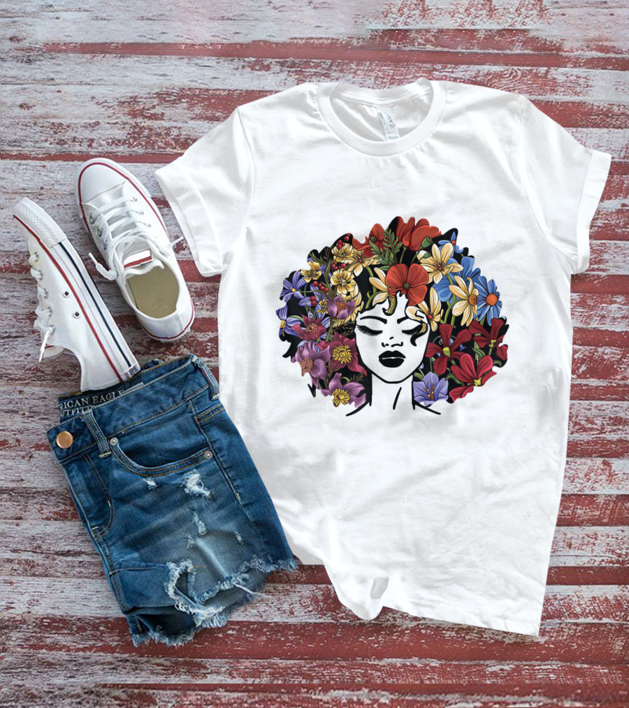 Educated Motivated Black Queen Melanin African American Floral Hair T-Shirt