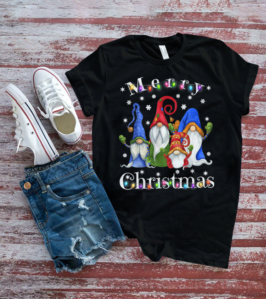 Merry Christmas Garden Gnome Festive Lights T-Shirt