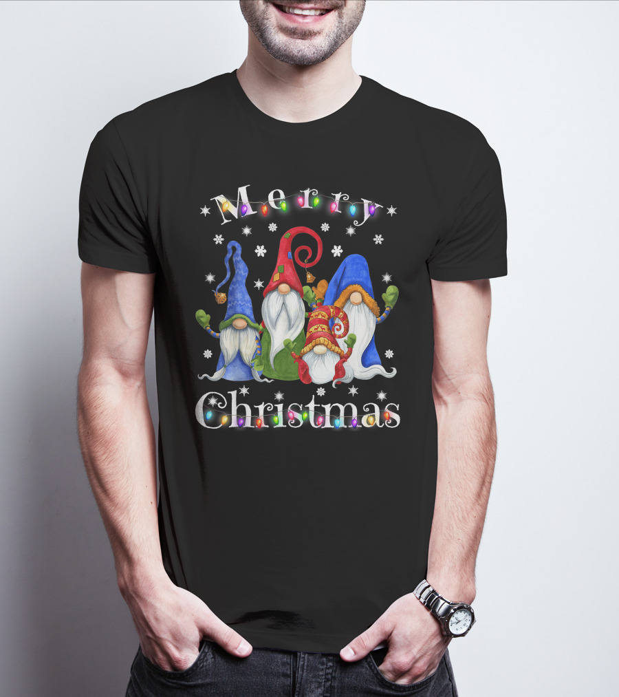 Merry Christmas Garden Gnome Festive Lights T-Shirt