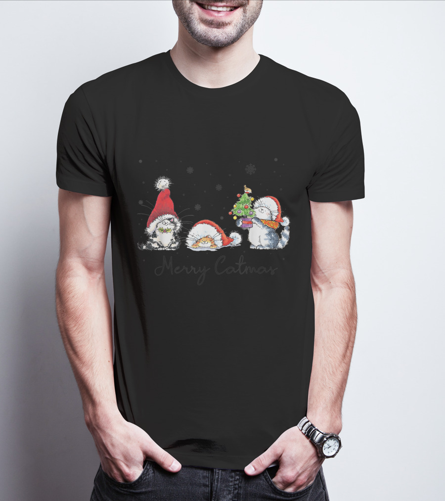 Cats In Santa Hats With Merry Catmas For Cat Lovers T-Shirt