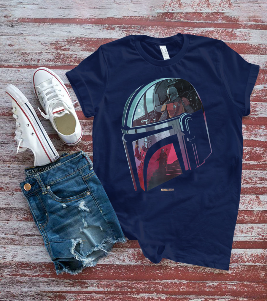 Star Wars The Mandalorian Helmet Spaceship Interior Stairs Scene T-Shirt