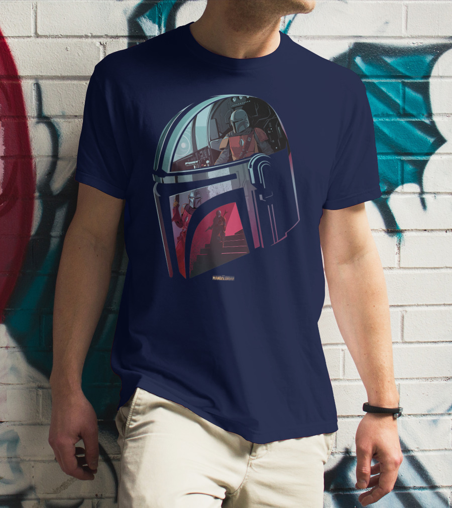Star Wars The Mandalorian Helmet Spaceship Interior Stairs Scene T-Shirt